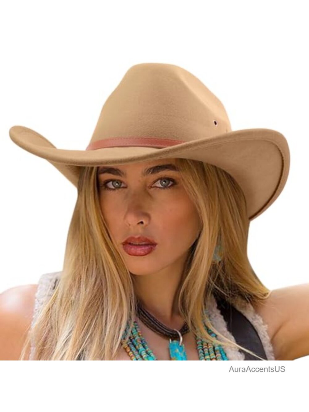Western Cowboy Hat Wide Brim Felt Fedora Unisex Adult Rolled Up